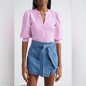 Veronica Beard Coralee Puff Sleeve Button-Front Top, excellent condition